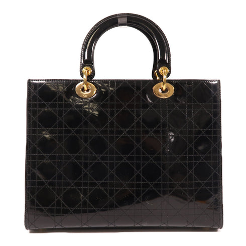 DIOR GHW Lady Dior Handbag Patent Leather Black