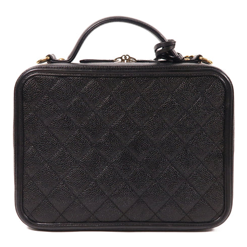 CHANEL CC GHW Filigree Vanity Case 2 Way Bag A93344 Calfskin Leather