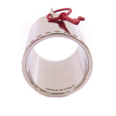 HERMES Palladium Scarf Ring Metal Silver Tone Color Red