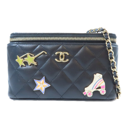 CHANEL Quilted CC GHW Charms Vanity Case Shoulder AP1341 Lambskin Leather Black