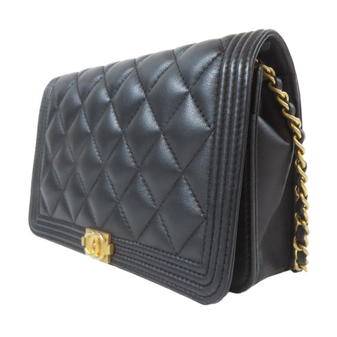 CHANEL Quilted CC GHW Boy WOC Wallet On Chain Shoulder Bag A80287 Lambskin Black