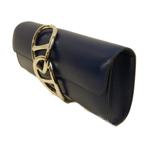 HERMES PHW Egee Clutch Bag Pouch Tadelake Leather Stamp R Bleu Saphir Blue