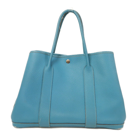 HERMES PHW Garden Party PM Tote Bag Handbag Negonda Leather Turquoise