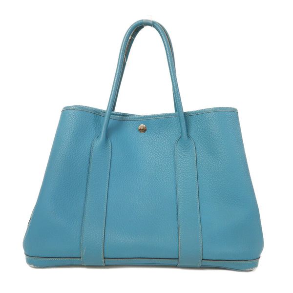 HERMES PHW Garden Party PM Tote Bag Handbag Negonda Leather Turquoise