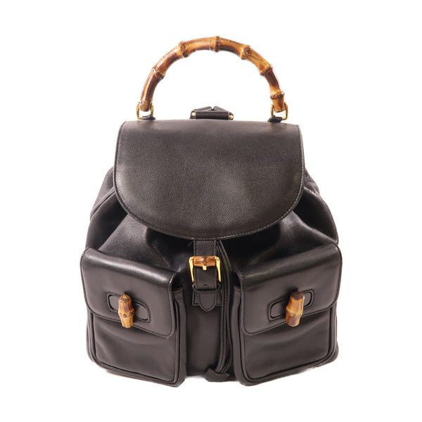 GUCCI GG GHW Bamboo Backpack Rucksack 003 2058 0016 Leather Black