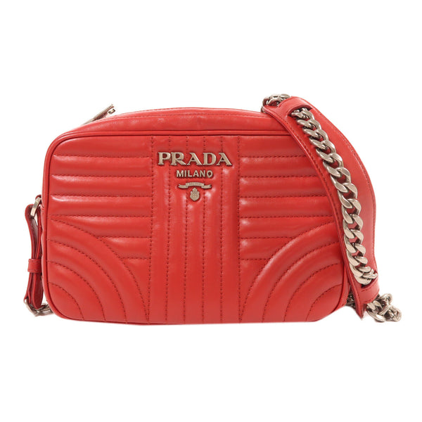 PRADA SHW Chain Shoulder Bag Calfskin Leather Red