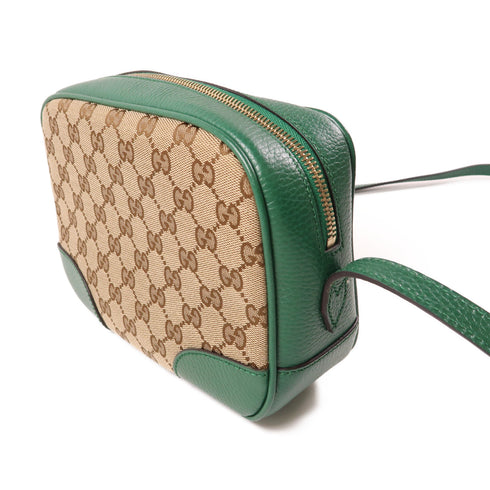 GUCCI GHW GG Bree Shoulder Bag Crossbody 449413 Canvas Leather Brown Green