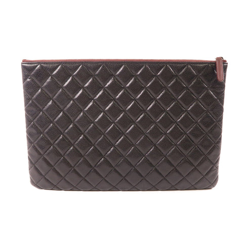 CHANEL CC SHW Pouch Clutch Calfskin Leather Black