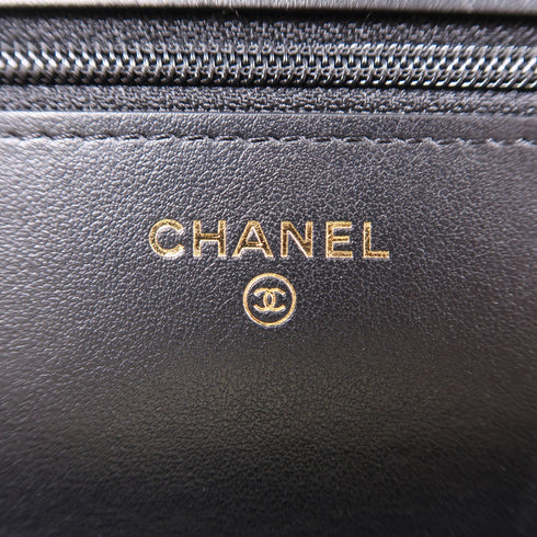 CHANEL CC GHW SHW 19 WOC Wallet On Chain Shoulder Bag Tweed Black Purple