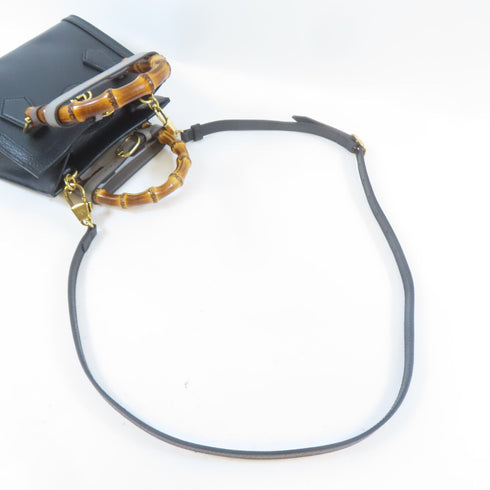 GUCCI GG GHW Diana Mini Tote Bag 2 Way Shoulder Handbag 702732 Calfskin Black