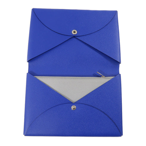 HERMES PHW Pochette Calvi MM Clutch Epsom Leather Blue