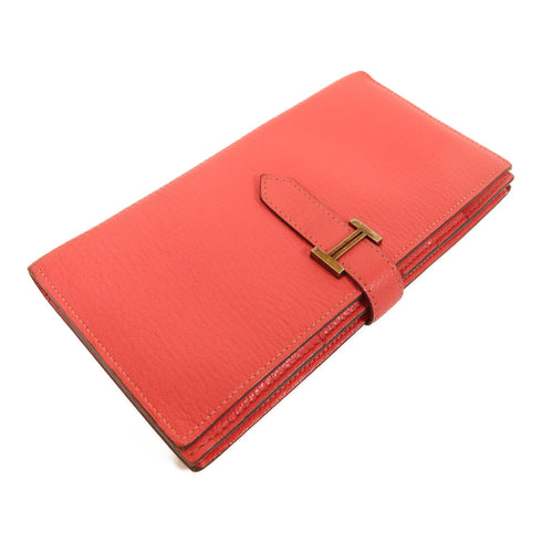 HERMES PHW Bearn Wallet Long Wallet Chevre Leather Pink