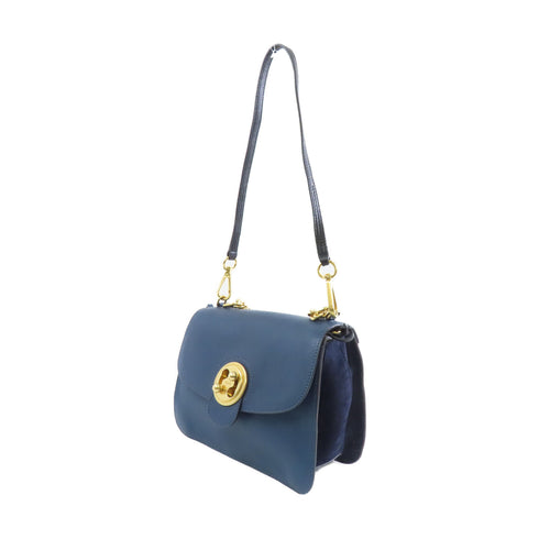Chloe GHW Sacs Porte Epau 2way Shoulder Bag Calfskin Leather Blue