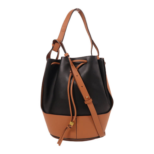 LOEWE GHW Balloon 2 Way Shoulder Bag Calfskin Leather Black/Brown