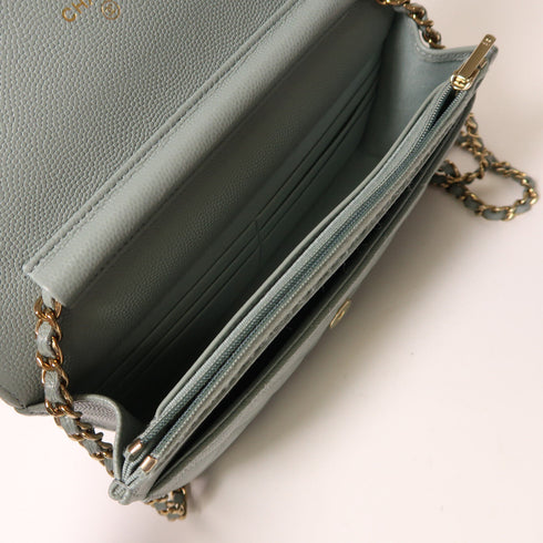 CHANEL CC GHW Wallet On Chain Chain Shoulder Bag Calfskin Leather Olive Green