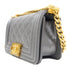 CHANEL Quilted CC GHW Mini Boy Chain Shoulder Bag Leather Grey