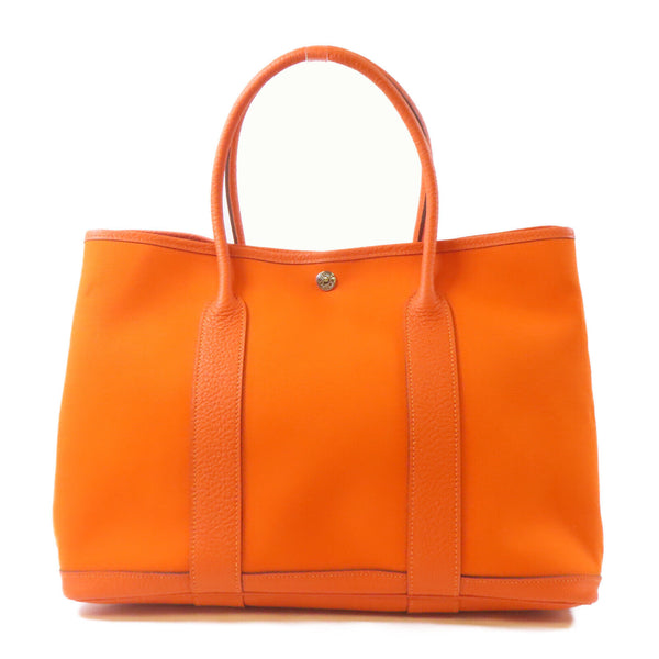 HERMES PHW Garden Party PM Tote Bag Handbag Negonda Leather Orange