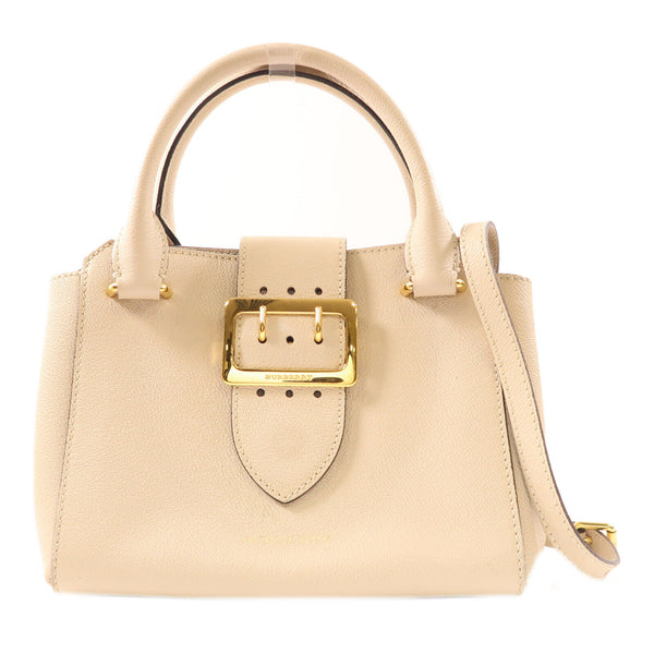 BURBERRY GHW 2 Way Shoulder Bag Handbag Calfskin Leather Beige