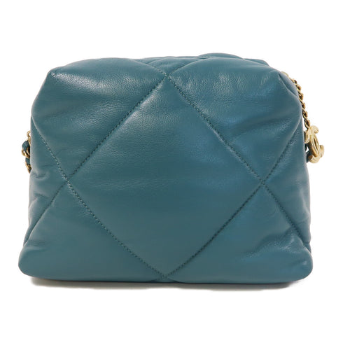 CHANEL Quilted CC GHW Shoulder Bag Lambskin Leather Greenish Blue