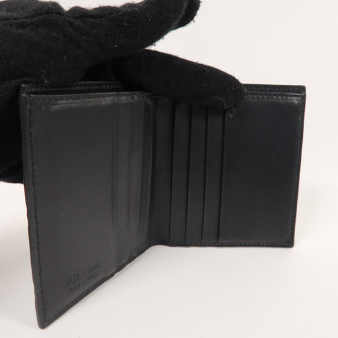 PRADA Brushed Wallet Fold Wallet Leather Black