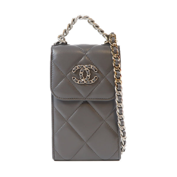 CHANEL Quilted CC SHW GHW 19 Phone Bag Chain Shoulder Bag AP1773 Lambskin Gray
