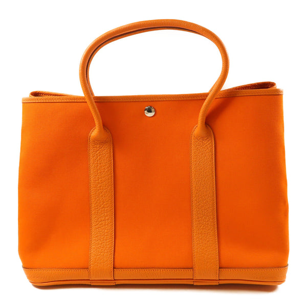 HERMES PHW Garden Party PM Tote Bag Handbag Canvas Orange