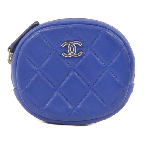 CHANEL Quilted CC GHW Coin Case Purse Lambskin Leather Blue