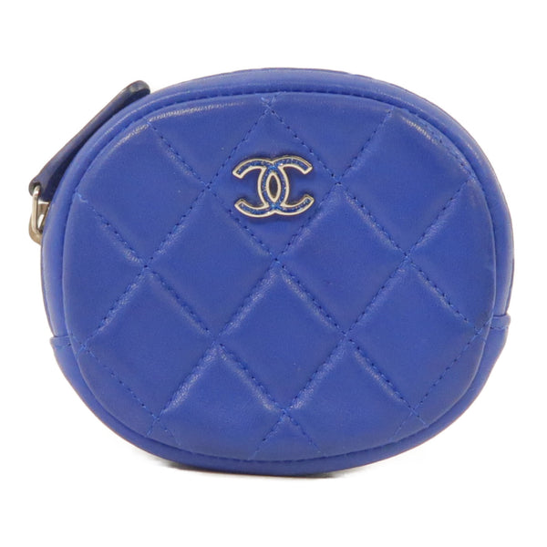 CHANEL Quilted CC GHW Coin Case Purse Lambskin Leather Blue