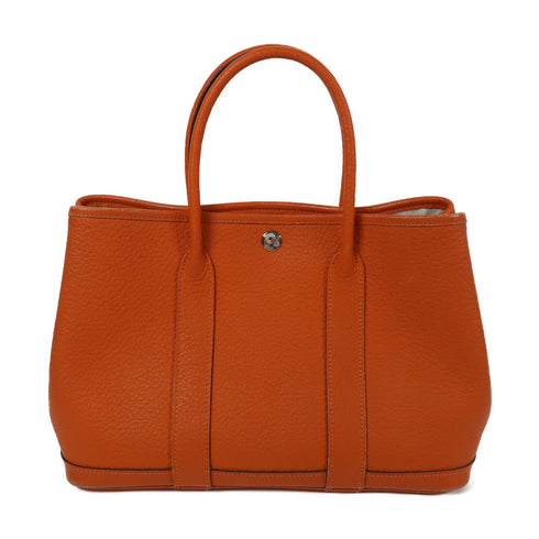 HERMES PHW Garden Party TPM Tote Bag Handbag Negonda Leather Stamp Q Feu/Orange