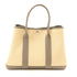 HERMES PHW Garden Party TPM Handbag Canvas Leather Beige Gray Grey