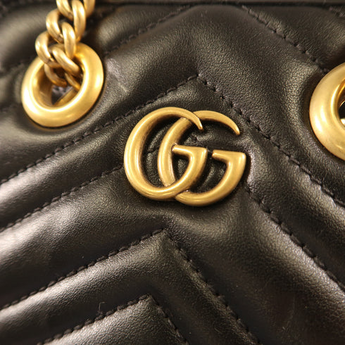 GUCCI GG GHW GG Marmont 2Way Shoulder Handbag Calfskin Leather 696123 Black