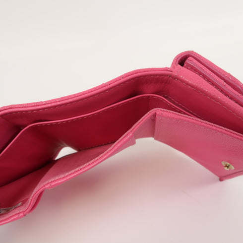 CHANEL Quilted CC GHW Tri-fold Wallet Caviar Leather Pink