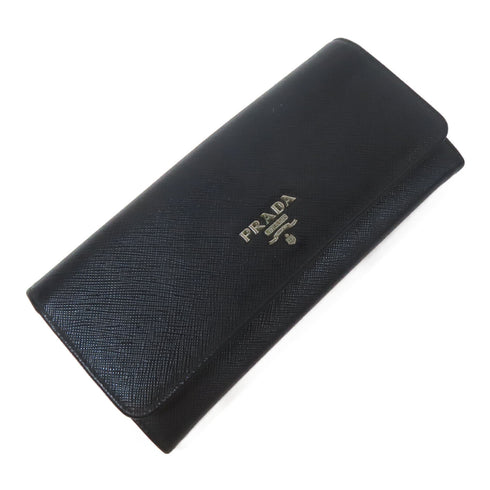 PRADA Long Wallet Calfskin Leather Black/Yellow