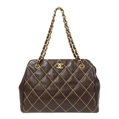 CHANEL Quilted CC GHW Chain Shoulder Bag Calfskin Leather Dark Brown
