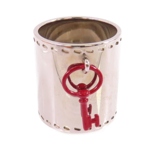 HERMES Palladium Scarf Ring Metal Silver Tone Color Red