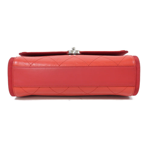 CHANEL Quilted CC SHW Chain Shoulder Bag Lambskin Leather Red