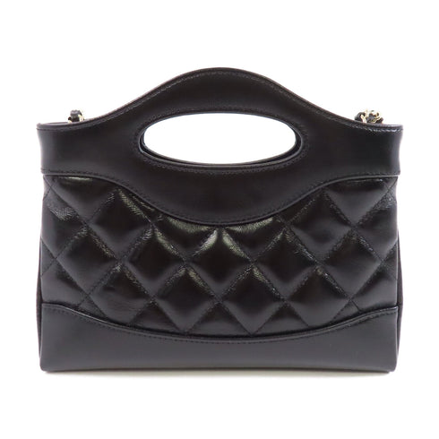 CHANEL Quilted CC GHW Nano 31 2way Chain Shoulder Bag Calfskin Leather Black