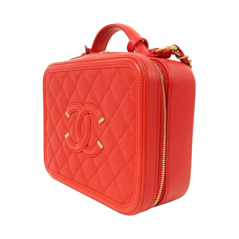 CHANEL Quilted CC GHW Vanity Case 2Way Shoulder Bag Handbag Calfskin Leather Red