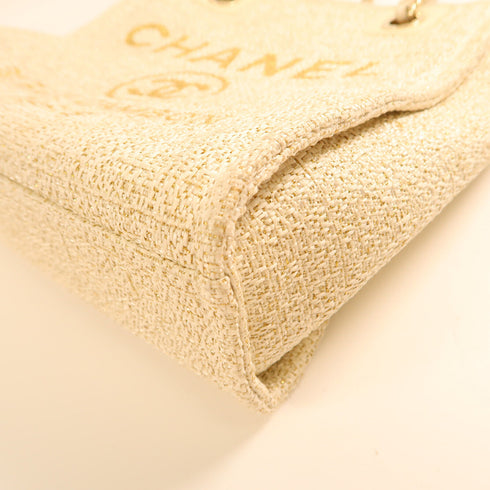 CHANEL CC GHW Classic Tote Shoulder Bag Canvas White