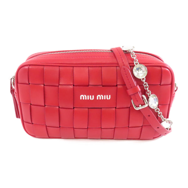 Miu Miu SHW Crystal Chain Shoulder Bag 5BH184 Lambskin Leather Red