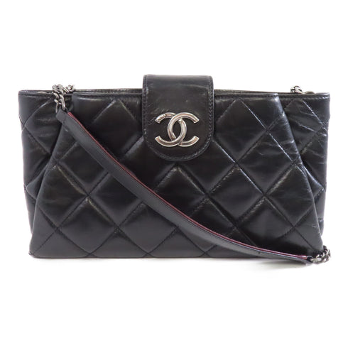 CHANEL Quilted CC SHW Chain Shoulder Bag Calfskin Leather Black