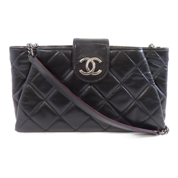 CHANEL Quilted CC SHW Chain Shoulder Bag Calfskin Leather Black
