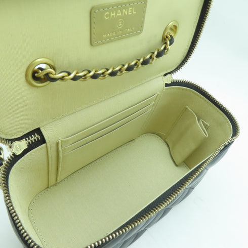 CHANEL Quilted CC Vanity Case Chain Shoulder Bag AP2303 Lambskin Leather Black