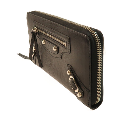 BALENCIAGA SHW Long Wallet Long Wallet Black Lambskin Leather 253036 Grey