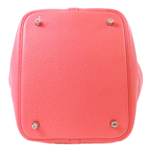 HERMES PHW Picotin MM Tote Bag Handbag Clemence Leather Rose Lipstick Pink