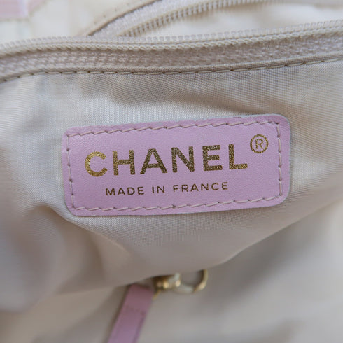 CHANEL CC GHW New Travel Line Tote Bag Handbag Nylon Pink