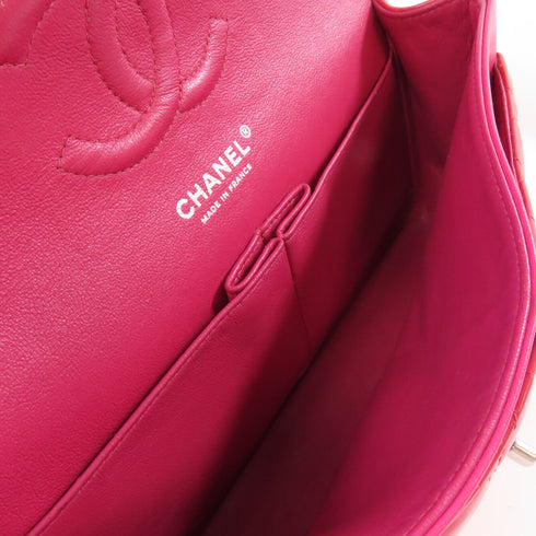 CHANEL Quilted CC SHW Classic 25 Chain Shoulder Bag Patent Leather Red Pink