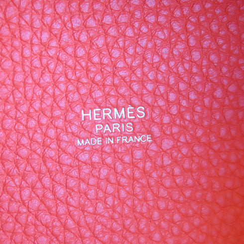 HERMES PHW Picotin PM Handbag 056289CK Clemence Leather Rose Texas/Red