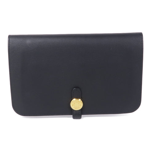 HERMES GHW Dogon Long Wallet Swift Leather Noir