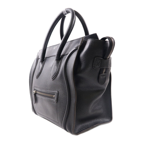 CELINE SHW Mini Luggage Tote Shoulder Bag ATY112 Calfskin Leather Black